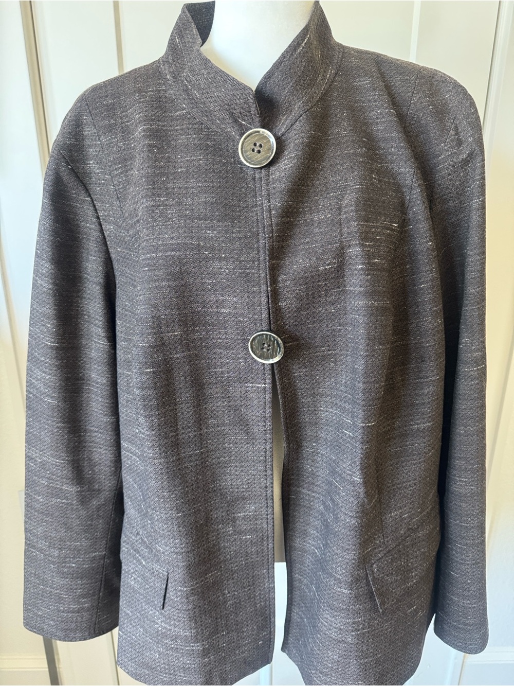 Lafayette 148 New York Brown Heather Virgin Wool Collarless Blazer